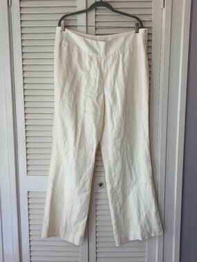 Lauren Ralph Lauren women's linen pants 14W cream wide leg white flat front